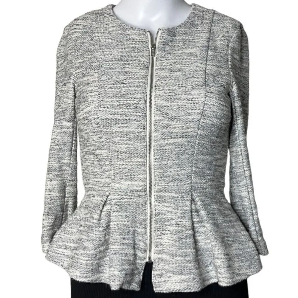 Divided Tweed Peplum Zip Up Jacket Grey and White Size 2